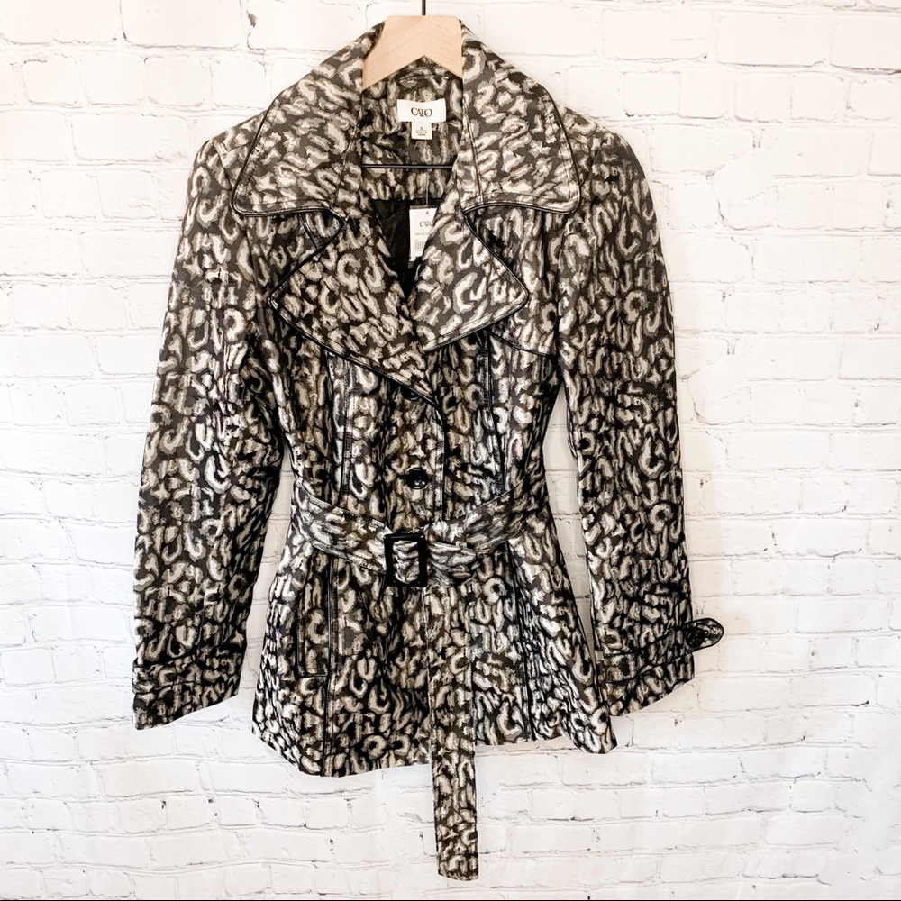 Cato Leopard Print Trench Coat Black/Gray Size Small NWT